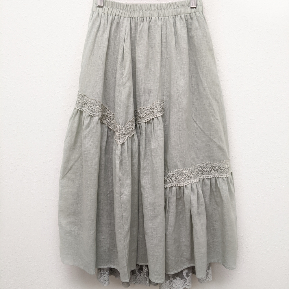 Boho light sage skirt with lace details